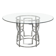 Avalon 54" Round Glass Top Dining Table with Round Stainless Steel Base by Diamond Sofa - R&R Furniture Gallery (Fountain Valley, CA)