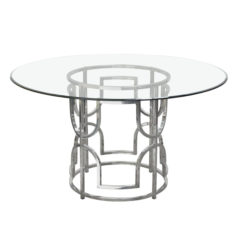 Avalon 54" Round Glass Top Dining Table with Round Stainless Steel Base by Diamond Sofa - R&R Furniture Gallery (Fountain Valley, CA)