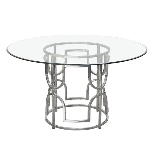 Avalon 54" Round Glass Top Dining Table with Round Stainless Steel Base by Diamond Sofa - R&R Furniture Gallery (Fountain Valley, CA)