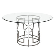 Avalon 54" Round Glass Top Dining Table with Round Stainless Steel Base by Diamond Sofa - R&R Furniture Gallery (Fountain Valley, CA)