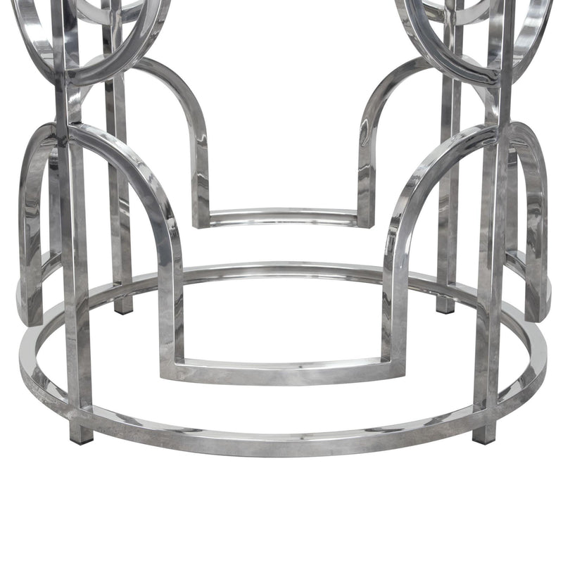 Avalon 54" Round Glass Top Dining Table with Round Stainless Steel Base by Diamond Sofa - R&R Furniture Gallery (Fountain Valley, CA)