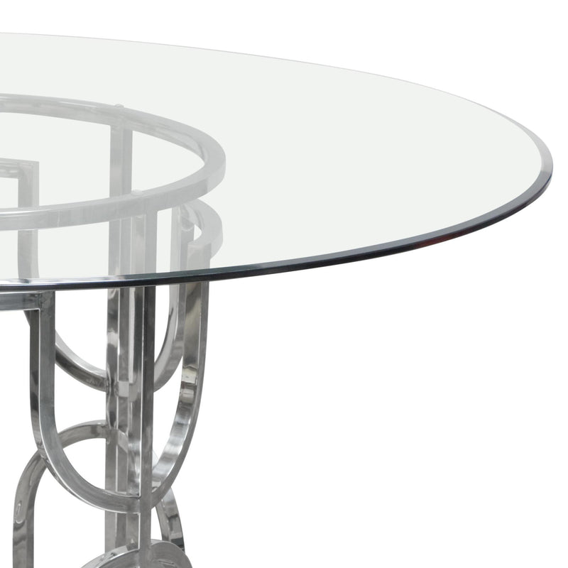 Avalon 54" Round Glass Top Dining Table with Round Stainless Steel Base by Diamond Sofa - R&R Furniture Gallery (Fountain Valley, CA)