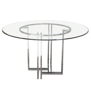 DEKO Polished Stainless Steel Round Dining Table w/ Clear, Tempered Glass Top by Diamond Sofa - R&R Furniture Gallery (Fountain Valley, CA)