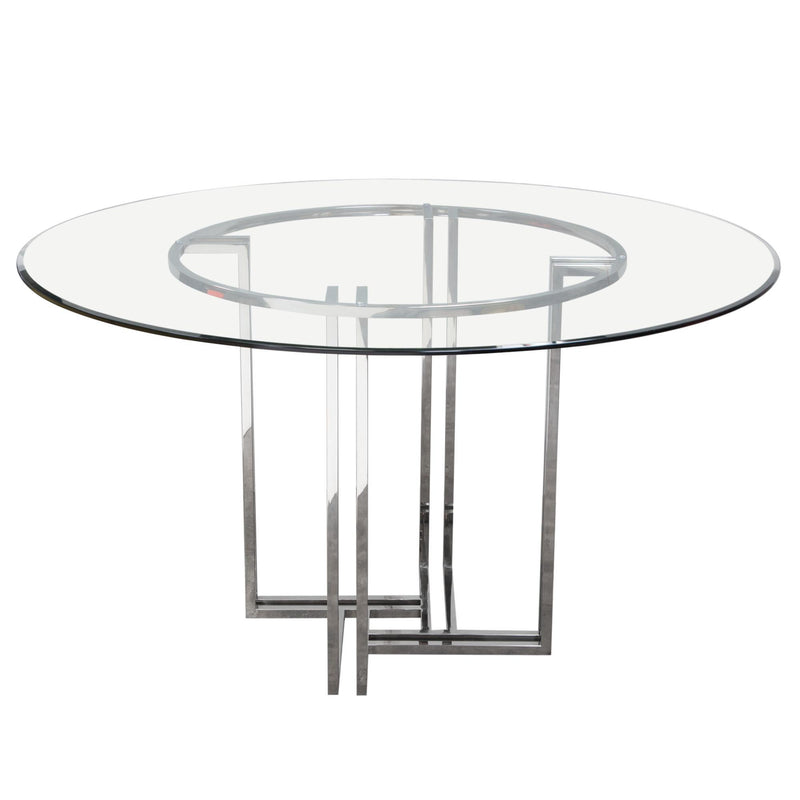 DEKO Polished Stainless Steel Round Dining Table w/ Clear, Tempered Glass Top by Diamond Sofa - R&R Furniture Gallery (Fountain Valley, CA)