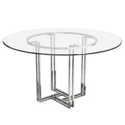 DEKO Polished Stainless Steel Round Dining Table w/ Clear, Tempered Glass Top by Diamond Sofa - R&R Furniture Gallery (Fountain Valley, CA)