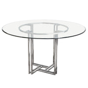 DEKO Polished Stainless Steel Round Dining Table w/ Clear, Tempered Glass Top by Diamond Sofa - R&R Furniture Gallery (Fountain Valley, CA)