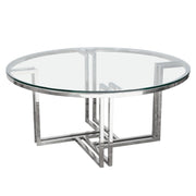 DEKO Polished Stainless Steel Round Cocktail Table w/ Clear, Tempered Glass Top by Diamond Sofa - R&R Furniture Gallery (Fountain Valley, CA)