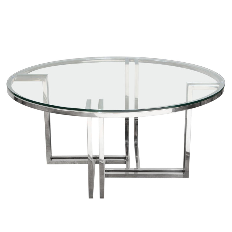 DEKO Polished Stainless Steel Round Cocktail Table w/ Clear, Tempered Glass Top by Diamond Sofa - R&R Furniture Gallery (Fountain Valley, CA)