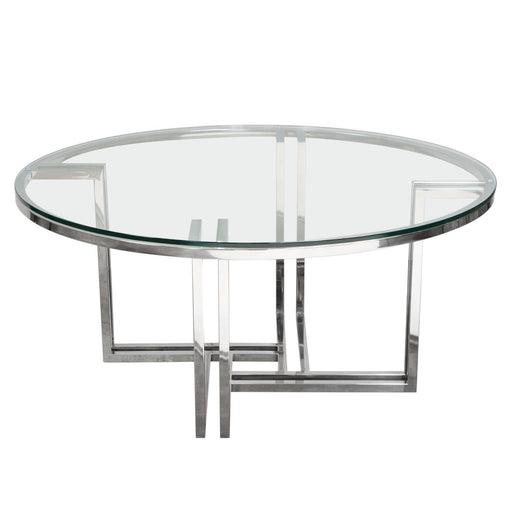 DEKO Polished Stainless Steel Round Cocktail Table w/ Clear, Tempered Glass Top by Diamond Sofa - R&R Furniture Gallery (Fountain Valley, CA)