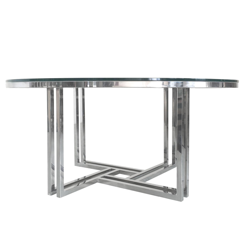 DEKO Polished Stainless Steel Round Cocktail Table w/ Clear, Tempered Glass Top by Diamond Sofa - R&R Furniture Gallery (Fountain Valley, CA)