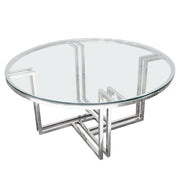 DEKO Polished Stainless Steel Round Cocktail Table w/ Clear, Tempered Glass Top by Diamond Sofa - R&R Furniture Gallery (Fountain Valley, CA)