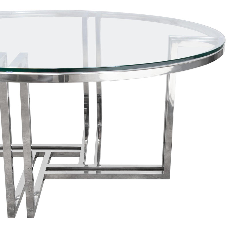 DEKO Polished Stainless Steel Round Cocktail Table w/ Clear, Tempered Glass Top by Diamond Sofa - R&R Furniture Gallery (Fountain Valley, CA)