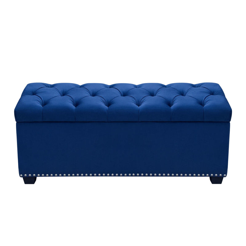 Majestic Tufted Velvet Lift-Top Storage Trunk w/ Nail Head Accent by Diamond Sofa - Royal Blue Velvet - R&R Furniture Gallery (Fountain Valley, CA)