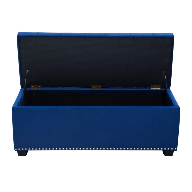 Majestic Tufted Velvet Lift-Top Storage Trunk w/ Nail Head Accent by Diamond Sofa - Royal Blue Velvet - R&R Furniture Gallery (Fountain Valley, CA)