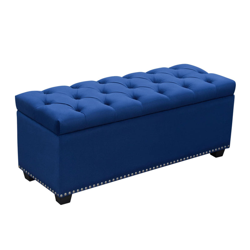 Majestic Tufted Velvet Lift-Top Storage Trunk w/ Nail Head Accent by Diamond Sofa - Royal Blue Velvet - R&R Furniture Gallery (Fountain Valley, CA)