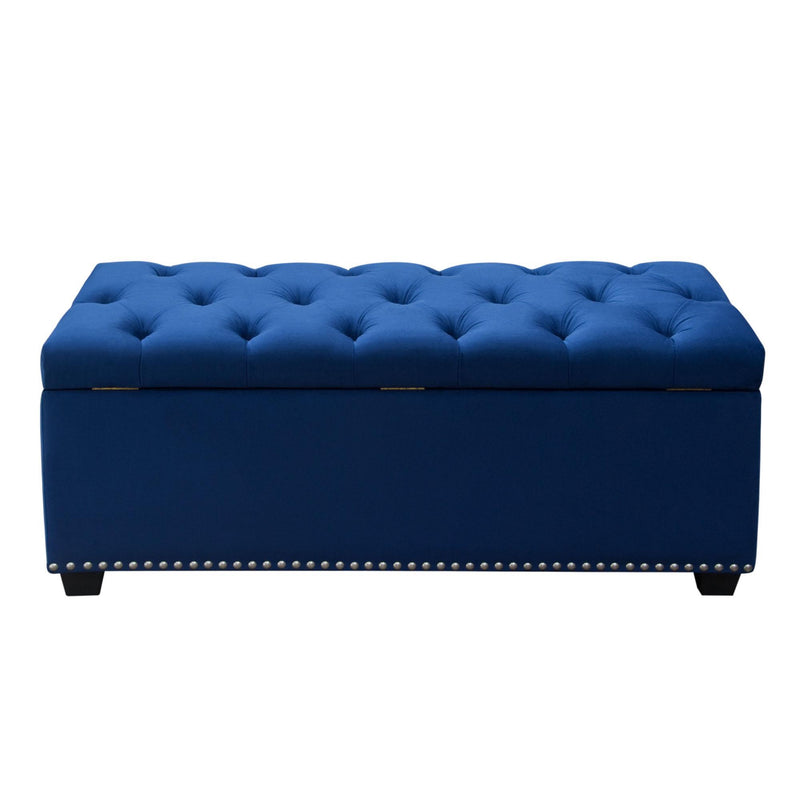 Majestic Tufted Velvet Lift-Top Storage Trunk w/ Nail Head Accent by Diamond Sofa - Royal Blue Velvet - R&R Furniture Gallery (Fountain Valley, CA)