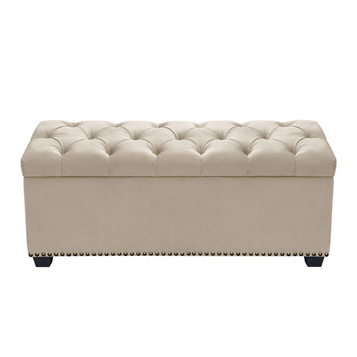 Majestic Tufted Velvet Lift-Top Storage Trunk w/ Nail Head Accent by Diamond Sofa - Tan Velvet - R&R Furniture Gallery (Fountain Valley, CA)