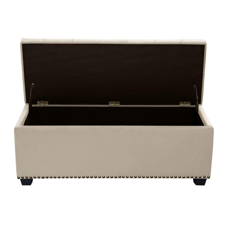 Majestic Tufted Velvet Lift-Top Storage Trunk w/ Nail Head Accent by Diamond Sofa - Tan Velvet - R&R Furniture Gallery (Fountain Valley, CA)