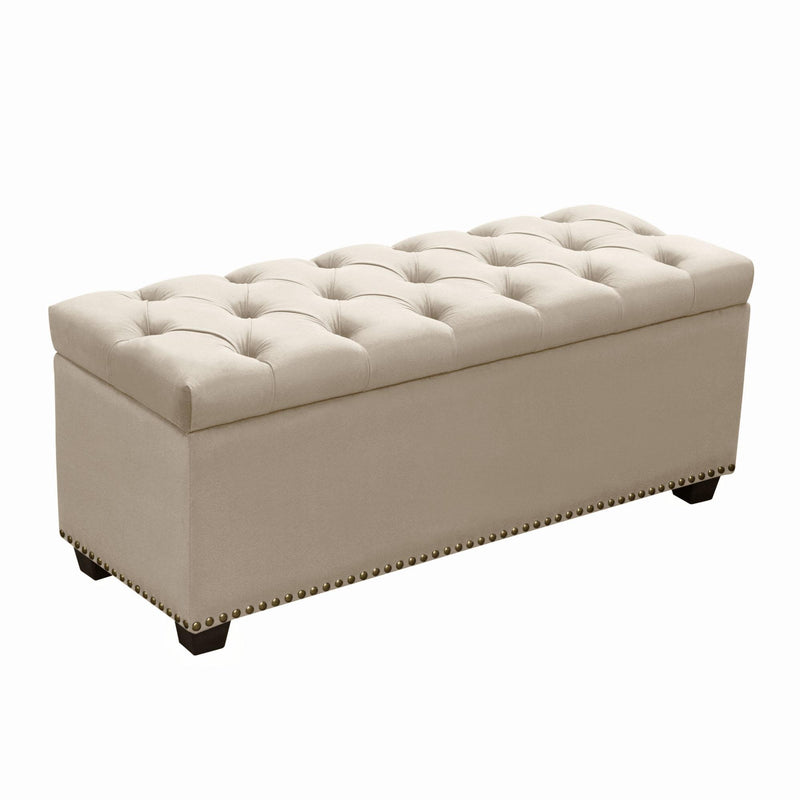 Majestic Tufted Velvet Lift-Top Storage Trunk w/ Nail Head Accent by Diamond Sofa - Tan Velvet - R&R Furniture Gallery (Fountain Valley, CA)