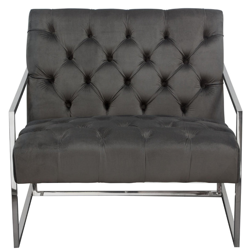 Luxe Accent Chair in Dusk Grey Tufted Velvet Fabric with Polished Stainless Steel Frame by Diamond Sofa - R&R Furniture Gallery (Fountain Valley, CA)