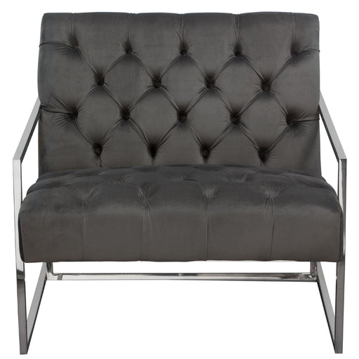 Luxe Accent Chair in Dusk Grey Tufted Velvet Fabric with Polished Stainless Steel Frame by Diamond Sofa - R&R Furniture Gallery (Fountain Valley, CA)