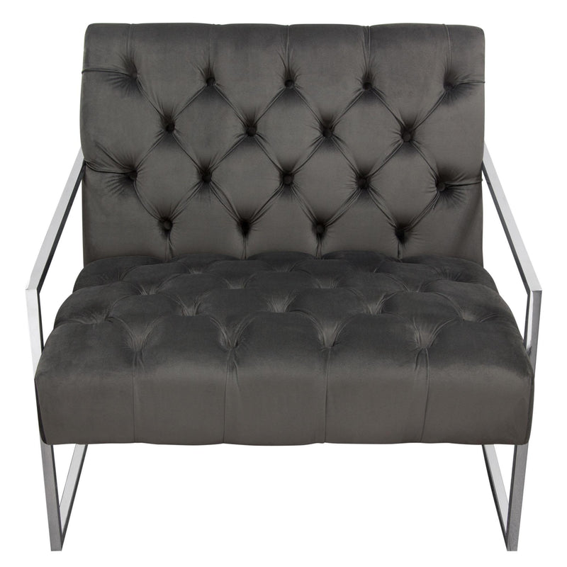 Luxe Accent Chair in Dusk Grey Tufted Velvet Fabric with Polished Stainless Steel Frame by Diamond Sofa - R&R Furniture Gallery (Fountain Valley, CA)