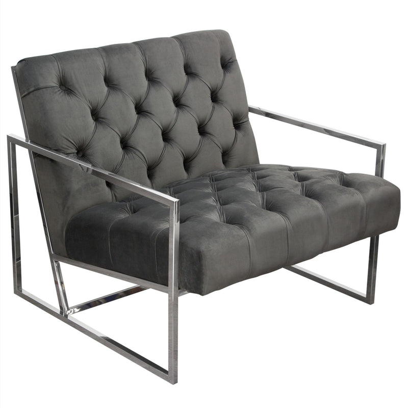 Luxe Accent Chair in Dusk Grey Tufted Velvet Fabric with Polished Stainless Steel Frame by Diamond Sofa - R&R Furniture Gallery (Fountain Valley, CA)