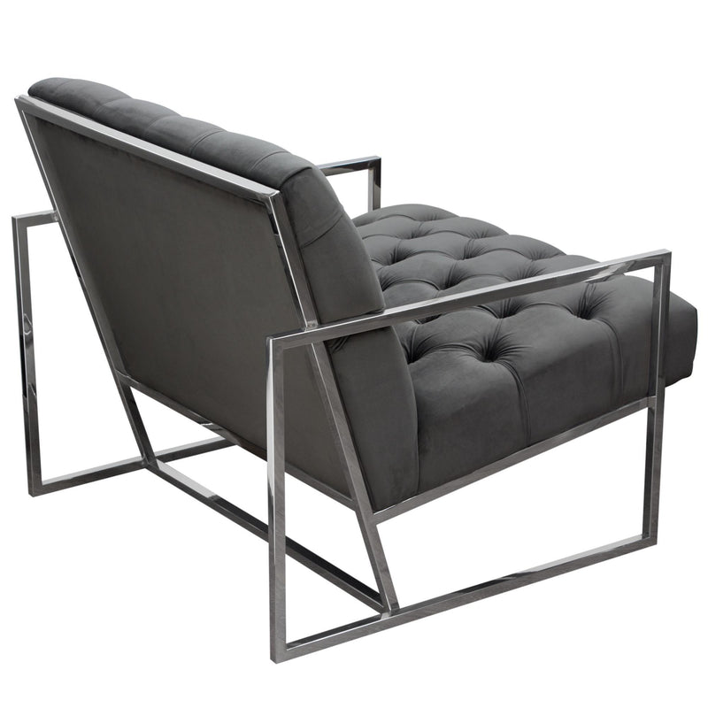 Luxe Accent Chair in Dusk Grey Tufted Velvet Fabric with Polished Stainless Steel Frame by Diamond Sofa - R&R Furniture Gallery (Fountain Valley, CA)