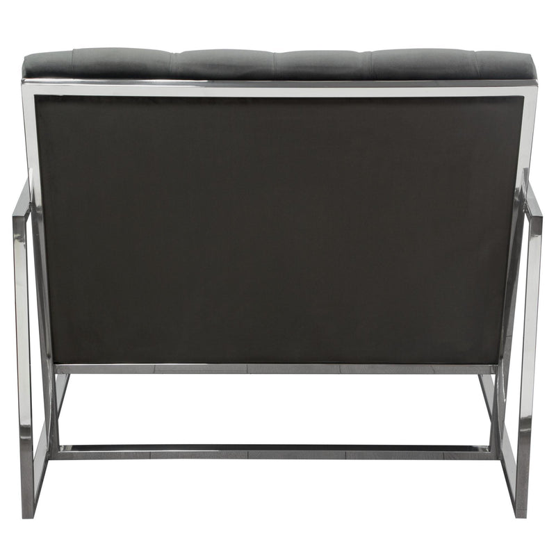 Luxe Accent Chair in Dusk Grey Tufted Velvet Fabric with Polished Stainless Steel Frame by Diamond Sofa - R&R Furniture Gallery (Fountain Valley, CA)