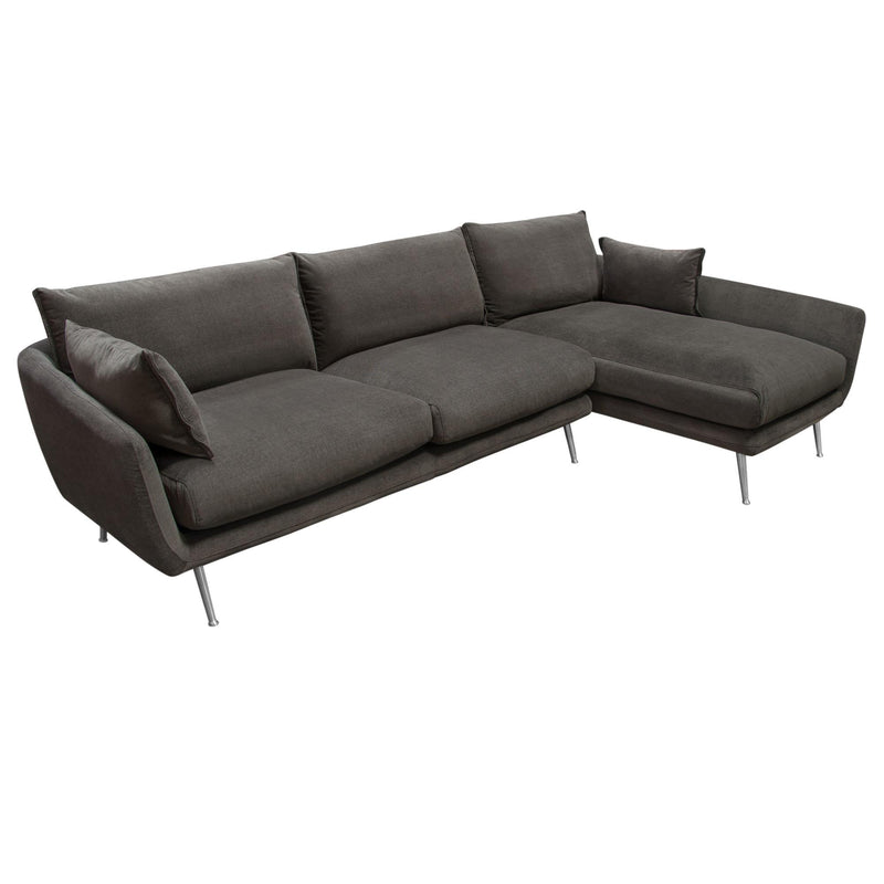 Vantage RF 2PC Sectional in Iron Grey Fabric w/ Brushed Metal Legs by Diamond Sofa - R&R Furniture Gallery (Fountain Valley, CA)