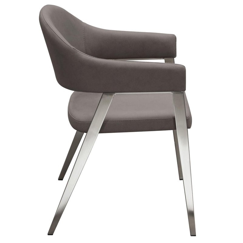 Adele Set of Two Dining/Accent Chairs in Grey Leatherette w/ Brushed Stainless Steel Leg by Diamond Sofa - R&R Furniture Gallery (Fountain Valley, CA)