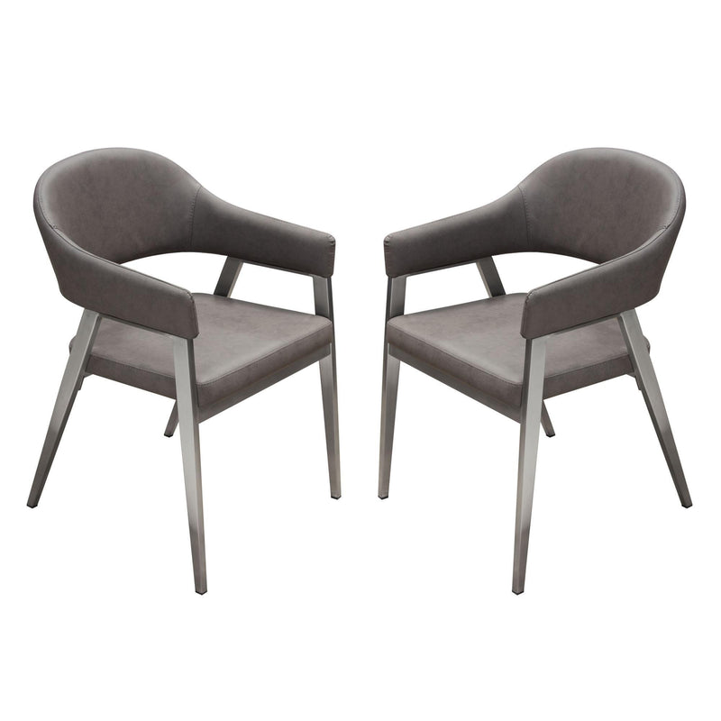 Adele Set of Two Dining/Accent Chairs in Grey Leatherette w/ Brushed Stainless Steel Leg by Diamond Sofa - R&R Furniture Gallery (Fountain Valley, CA)