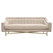 Croft Fabric Sofa in Sand Linen Fabric w/ Accent Pillows and Gold Metal Criss-Cross Frame by Diamond Sofa - R&R Furniture Gallery (Fountain Valley, CA)