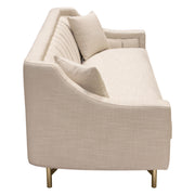 Croft Fabric Sofa in Sand Linen Fabric w/ Accent Pillows and Gold Metal Criss-Cross Frame by Diamond Sofa - R&R Furniture Gallery (Fountain Valley, CA)