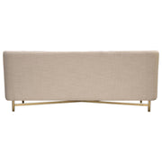 Croft Fabric Sofa in Sand Linen Fabric w/ Accent Pillows and Gold Metal Criss-Cross Frame by Diamond Sofa - R&R Furniture Gallery (Fountain Valley, CA)