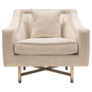Croft Fabric Chair in Sand Linen Fabric w/ Accent Pillow and Gold Metal Criss-Cross Frame by Diamond Sofa - R&R Furniture Gallery (Fountain Valley, CA)
