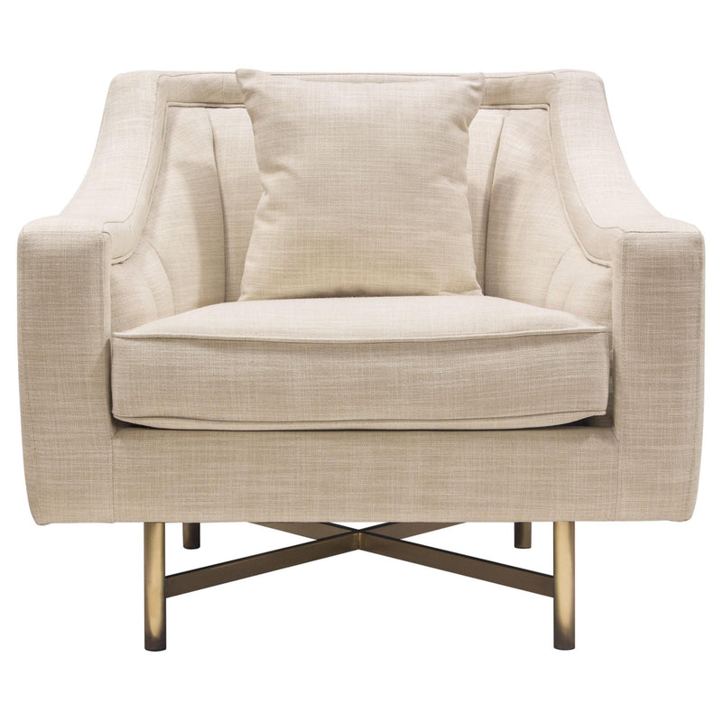 Croft Fabric Chair in Sand Linen Fabric w/ Accent Pillow and Gold Metal Criss-Cross Frame by Diamond Sofa - R&R Furniture Gallery (Fountain Valley, CA)