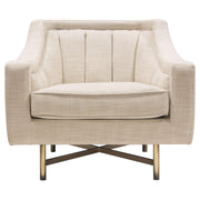 Croft Fabric Chair in Sand Linen Fabric w/ Accent Pillow and Gold Metal Criss-Cross Frame by Diamond Sofa - R&R Furniture Gallery (Fountain Valley, CA)
