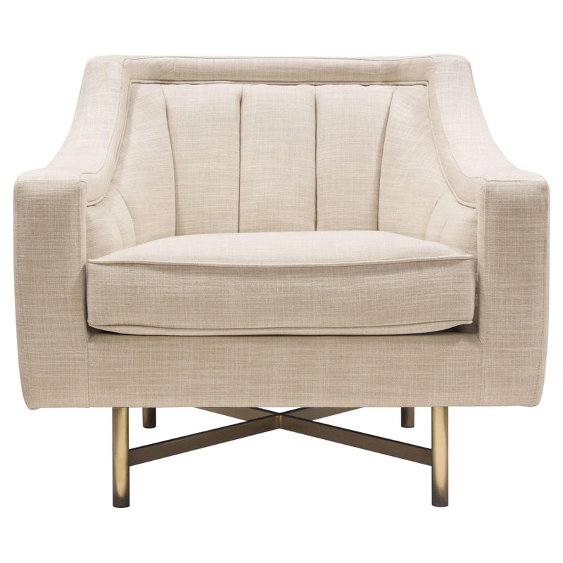 Croft Fabric Chair in Sand Linen Fabric w/ Accent Pillow and Gold Metal Criss-Cross Frame by Diamond Sofa - R&R Furniture Gallery (Fountain Valley, CA)