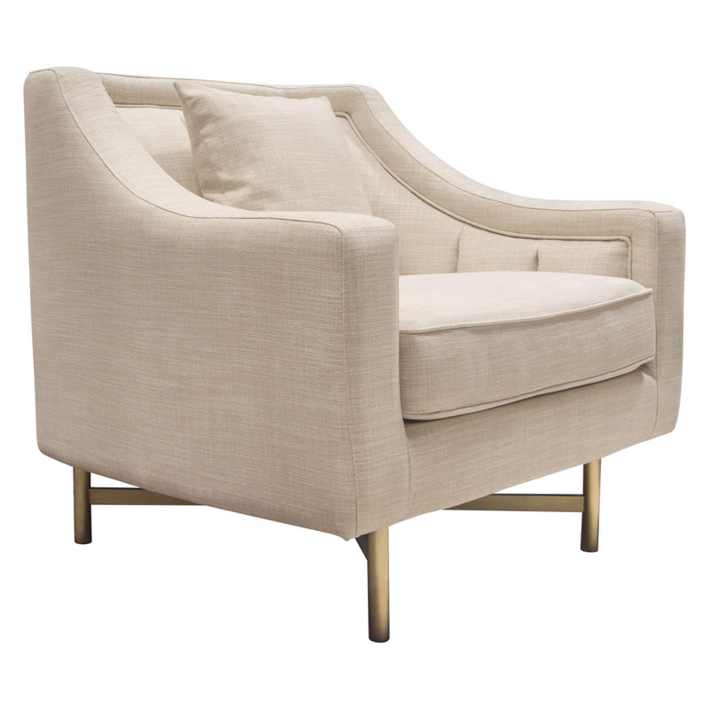 Croft Fabric Chair in Sand Linen Fabric w/ Accent Pillow and Gold Metal Criss-Cross Frame by Diamond Sofa - R&R Furniture Gallery (Fountain Valley, CA)