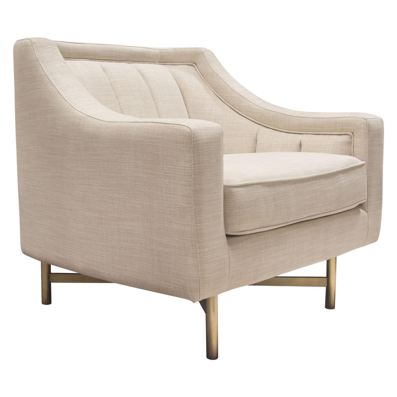 Croft Fabric Chair in Sand Linen Fabric w/ Accent Pillow and Gold Metal Criss-Cross Frame by Diamond Sofa - R&R Furniture Gallery (Fountain Valley, CA)