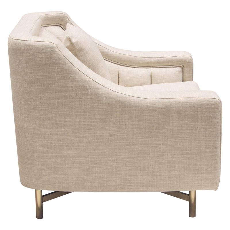 Croft Fabric Chair in Sand Linen Fabric w/ Accent Pillow and Gold Metal Criss-Cross Frame by Diamond Sofa - R&R Furniture Gallery (Fountain Valley, CA)