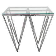 Omni Square End Table with Clear Tempered Glass Top and Polished Stainless Steel Base by Diamond Sofa - R&R Furniture Gallery (Fountain Valley, CA)