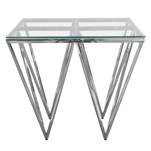 Omni Square End Table with Clear Tempered Glass Top and Polished Stainless Steel Base by Diamond Sofa - R&R Furniture Gallery (Fountain Valley, CA)