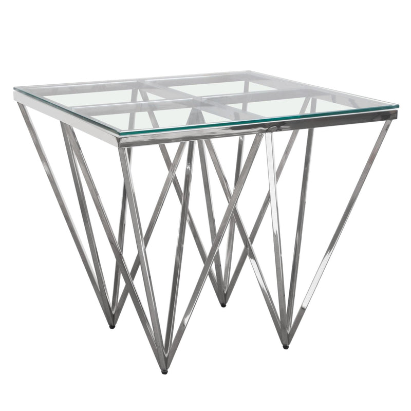 Omni Square End Table with Clear Tempered Glass Top and Polished Stainless Steel Base by Diamond Sofa - R&R Furniture Gallery (Fountain Valley, CA)