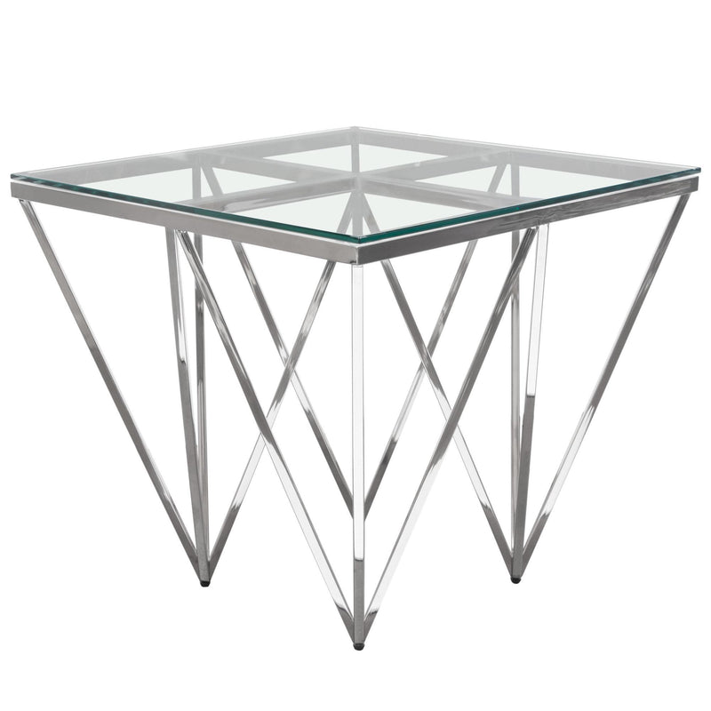 Omni Square End Table with Clear Tempered Glass Top and Polished Stainless Steel Base by Diamond Sofa - R&R Furniture Gallery (Fountain Valley, CA)