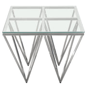 Omni Square End Table with Clear Tempered Glass Top and Polished Stainless Steel Base by Diamond Sofa - R&R Furniture Gallery (Fountain Valley, CA)