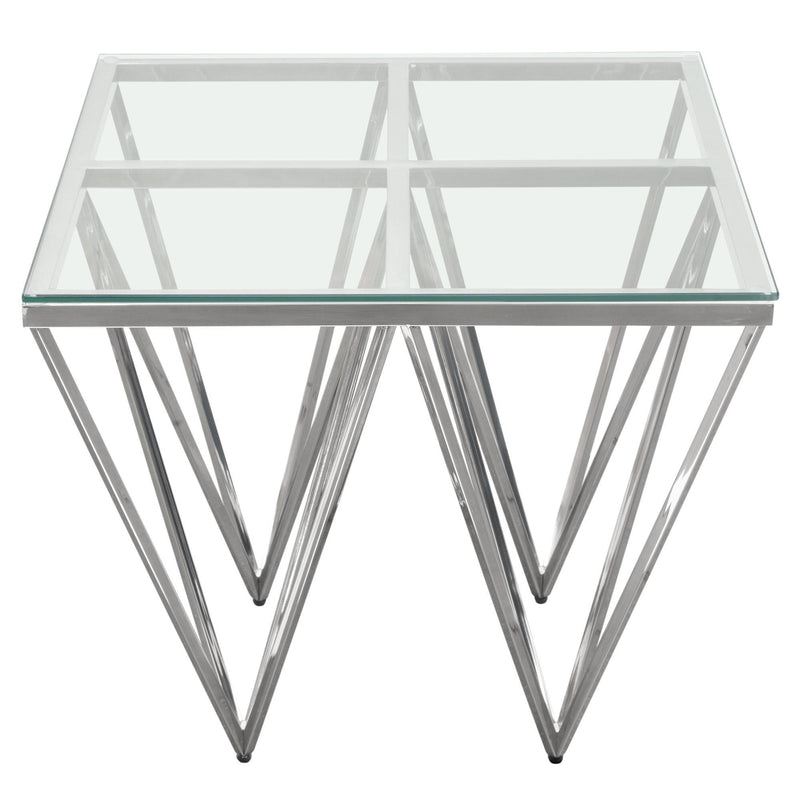 Omni Square End Table with Clear Tempered Glass Top and Polished Stainless Steel Base by Diamond Sofa - R&R Furniture Gallery (Fountain Valley, CA)