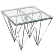 Omni Square End Table with Clear Tempered Glass Top and Polished Stainless Steel Base by Diamond Sofa - R&R Furniture Gallery (Fountain Valley, CA)
