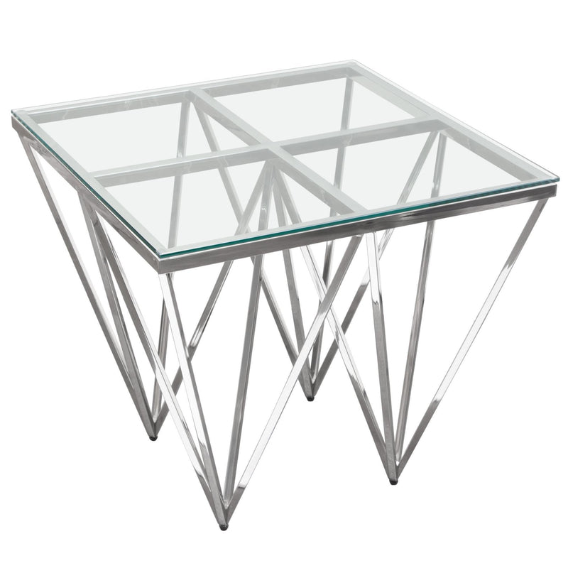 Omni Square End Table with Clear Tempered Glass Top and Polished Stainless Steel Base by Diamond Sofa - R&R Furniture Gallery (Fountain Valley, CA)